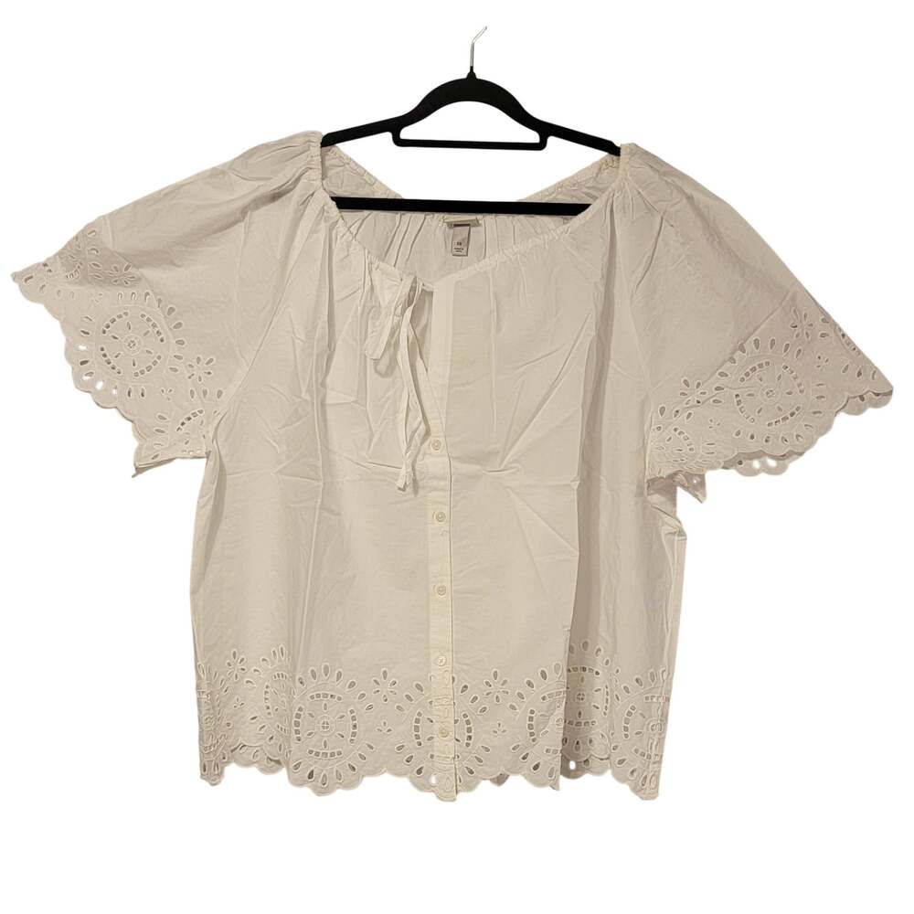 A New Day Women's Short Sleeve V-Neck Button-Front Eyelet Blouse White Sz 3X